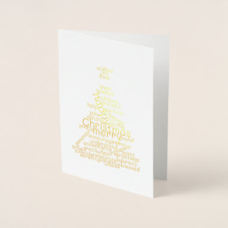 Gold Foil Sober Christmas Tree Word Cloud Foil Card