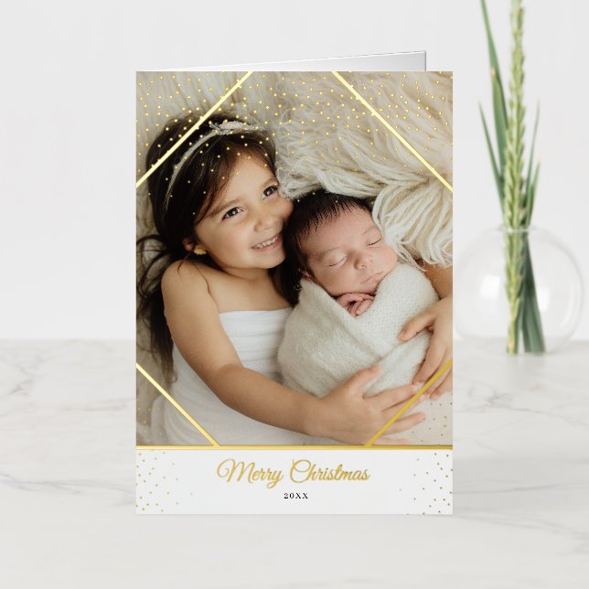 Gold Foil Sparkle Family Photo Christmas Card (Front)