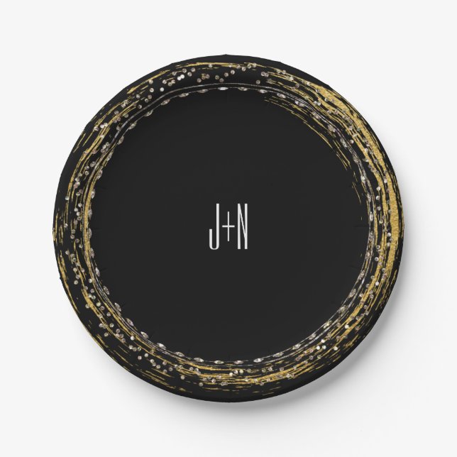 Gold Foil Sparkle Glamour Circle Party Plates (Front)