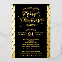 Gold Foil Sparkles Merry Christmas Party Black