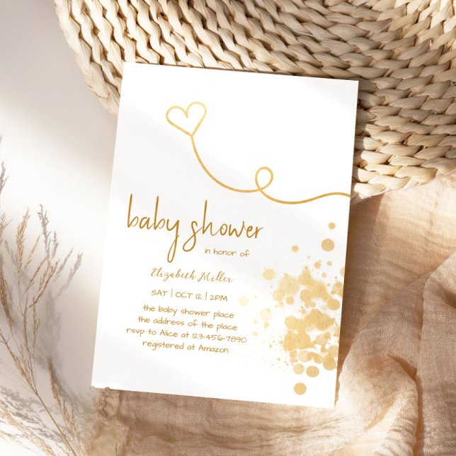 Gold Foil Splash Simple Boy Girl Baby Shower Invitation (Creator Uploaded)