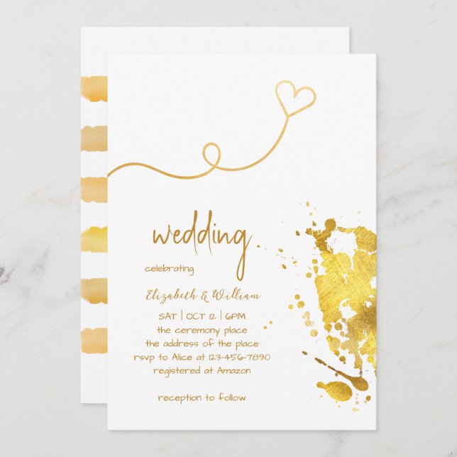 Gold Foil Splash Simple Wedding Shower Invitation (Front/Back)