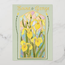 Gold Foil Stained Glass Irises Invitation