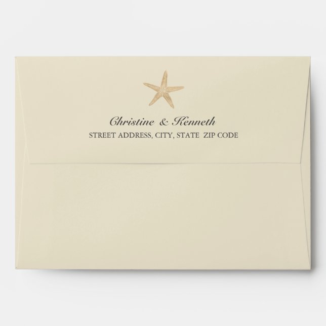 Gold Foil Starfish Elegant Ocean Beach wedding Envelope (Back (Top Flap))
