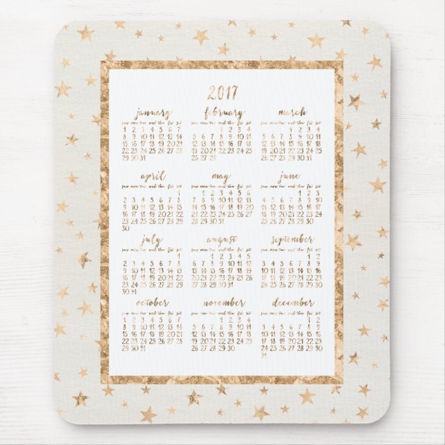 Gold Foil Stars Calendar 2017 Mouse Pads Cream (Front)