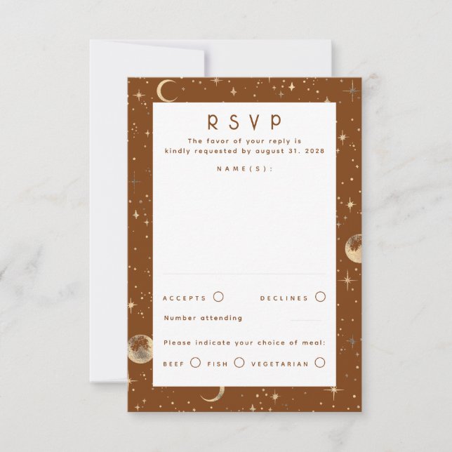 Gold Foil Stars Celestial Wedding RSVP (Front)
