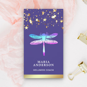 Gold Foil Stars Confetti Purple Dragonfly Business Card