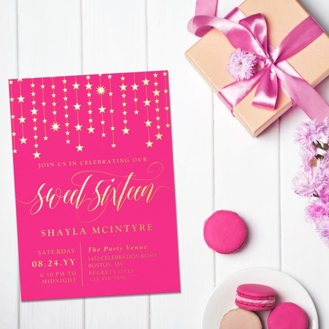 Gold Foil Stars Hot pink Sweet Sixteen (Creator Uploaded)