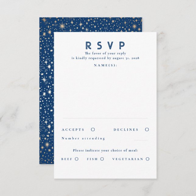 Gold Foil Stars Modern Wedding RSVP (Front/Back)