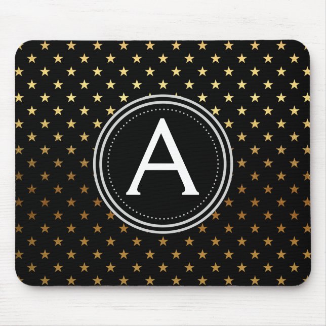 Gold Foil Stars Monogrammed Modern Mouse Pad (Front)