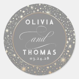 Gold Foil Stars Mystical Celestial Wedding Classic Round Sticker