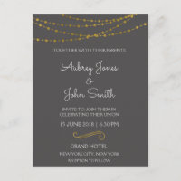 Gold Foil String Lights and Script Wedding