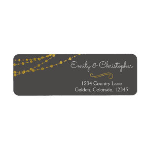 Gold Foil String Lights and Script Wedding Return Address Label