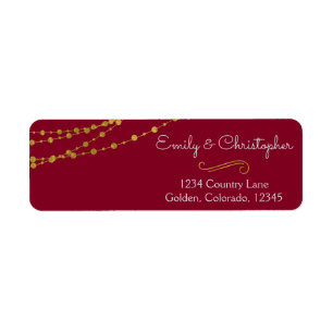 Gold Foil String Lights and Script Wedding Return Address Label