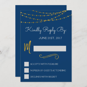 Gold Foil String Lights & Script RSVP Reply Card