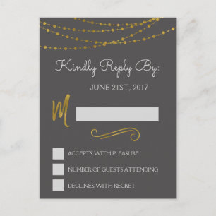 Gold Foil String Lights & Script RSVP Reply Card
