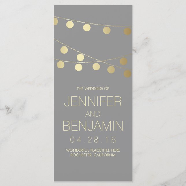 Gold Foil String Lights Wedding Programs (Front)