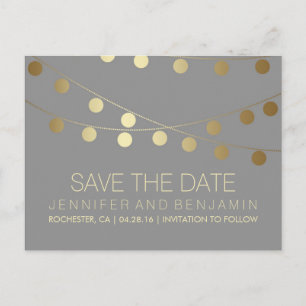 Gold Foil String of Lights Save the Date Announcement Postcard