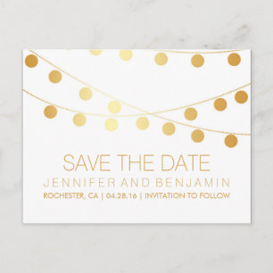 Gold Foil String of Lights Save the Date Announcement Postcard