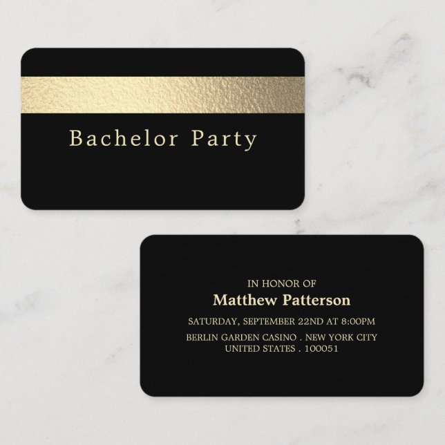 Gold Foil Stripe, Bachelor Party Ticket Invitation (Front/Back)