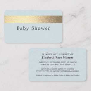 Gold Foil Stripe On Powder Blue Baby Shower Invite