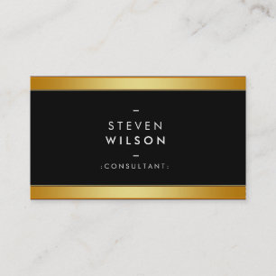 Gold Foil Striped Elegant Retro Black Business Card