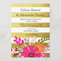 Gold Foil Striped Folklore Flowers Wedding fuchsia