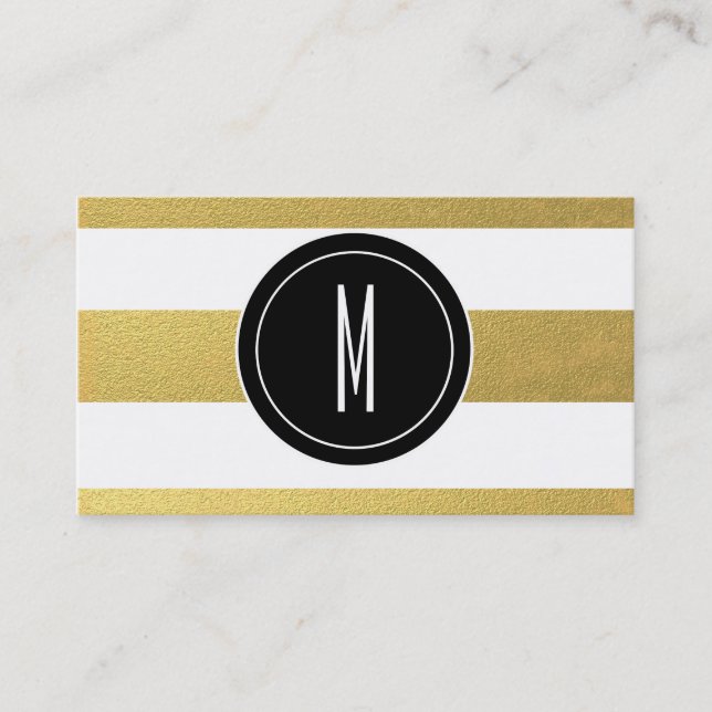 GOLD FOIL STRIPES | BLACK MONOGRAM BUSINESS CARD (Front)