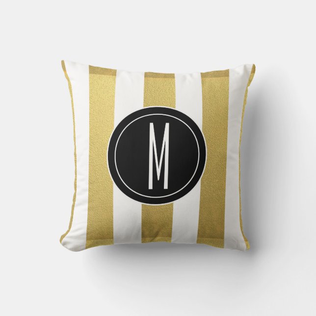 GOLD FOIL STRIPES | BLACK MONOGRAM CUSHION (Front)