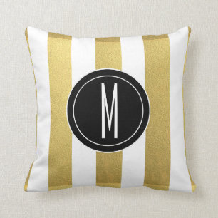 GOLD FOIL STRIPES BLACK MONOGRAM CUSHION