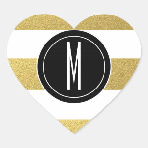 GOLD FOIL STRIPES BLACK MONOGRAM HEART STICKER