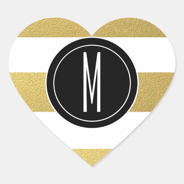 GOLD FOIL STRIPES | BLACK MONOGRAM HEART STICKER (Front)
