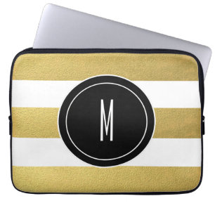 GOLD FOIL STRIPES   BLACK MONOGRAM LAPTOP SLEEVE