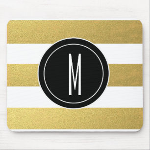 GOLD FOIL STRIPES BLACK MONOGRAM MOUSE PAD