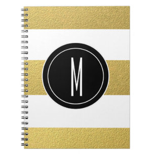 GOLD FOIL STRIPES BLACK MONOGRAM NOTEBOOK