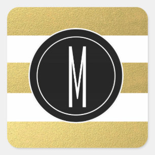 GOLD FOIL STRIPES BLACK MONOGRAM SQUARE STICKER