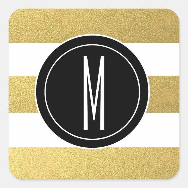 GOLD FOIL STRIPES | BLACK MONOGRAM SQUARE STICKER (Front)