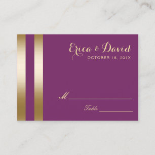 Gold Foil Stripes Elegant Purple Wedding Seating Place Card