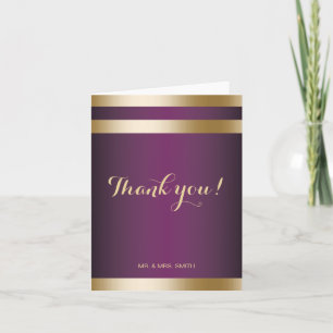 Gold Foil Stripes Elegant Purple Wedding Thank You Card