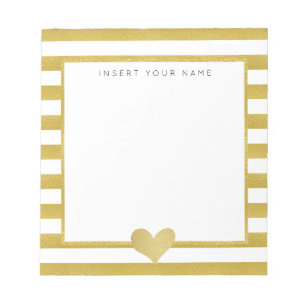 Gold Foil Stripes & Heart Notepad 5.5" x 6"