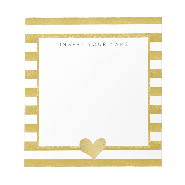 Gold Foil Stripes & Heart Notepad 5.5" x 6" (Front)