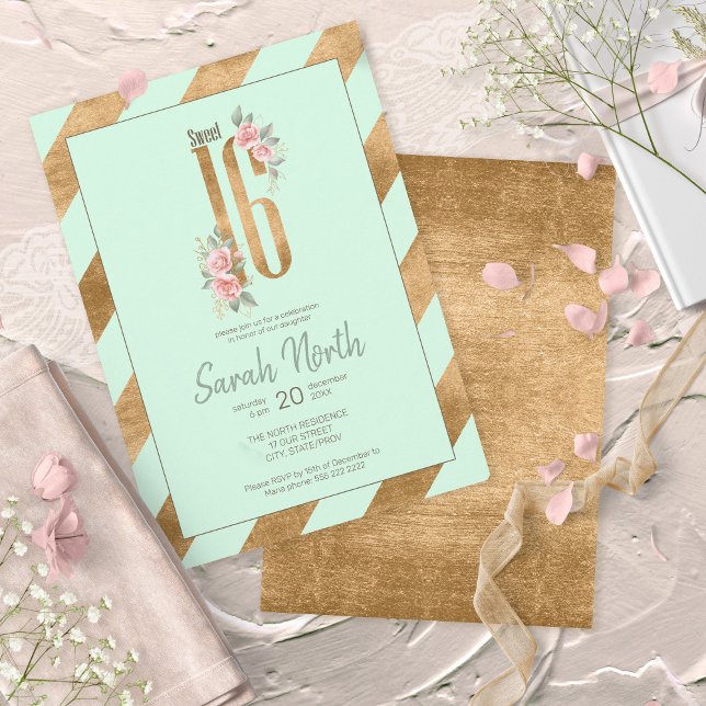 Gold Foil Stripes Mint ID756 Invitation (Creator Uploaded)