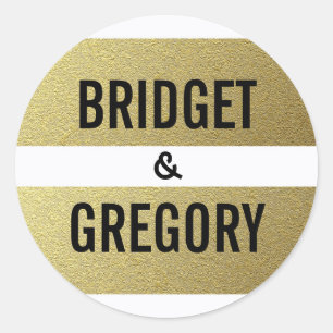 Gold Foil Stripes Wedding Classic Round Sticker