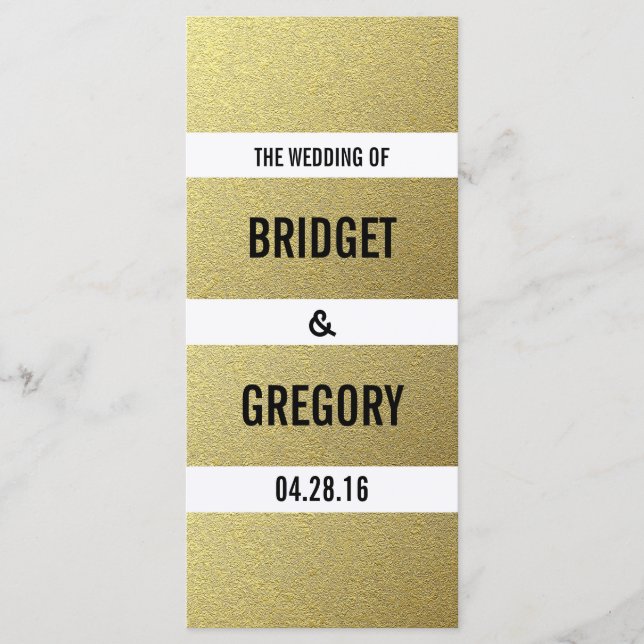 Gold Foil Stripes Wedding Programs (Front)
