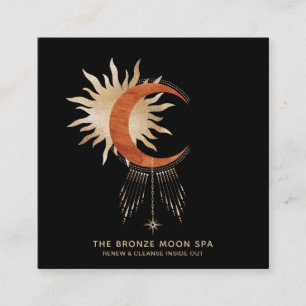 *~* Gold Foil Sun Bronze Moon Star Spa Square Business Card