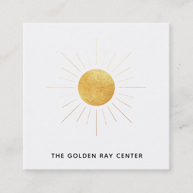 *~* Gold Foil Sun & Golden Rays Spiritual Centre Square Business Card (Front)
