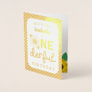 Gold Foil Sunflower Onederful Birthday Card