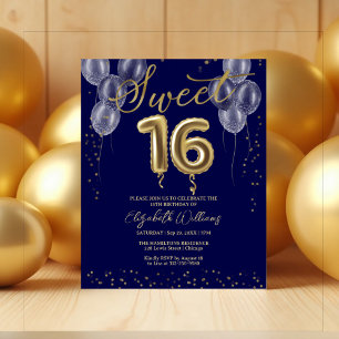 Gold Foil Sweet 16 Balloons Budget Invitations