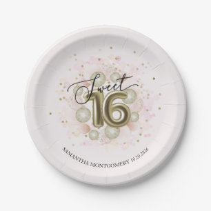 Gold Foil Sweet 16 Birthday Balloons Party Pink Paper Plate