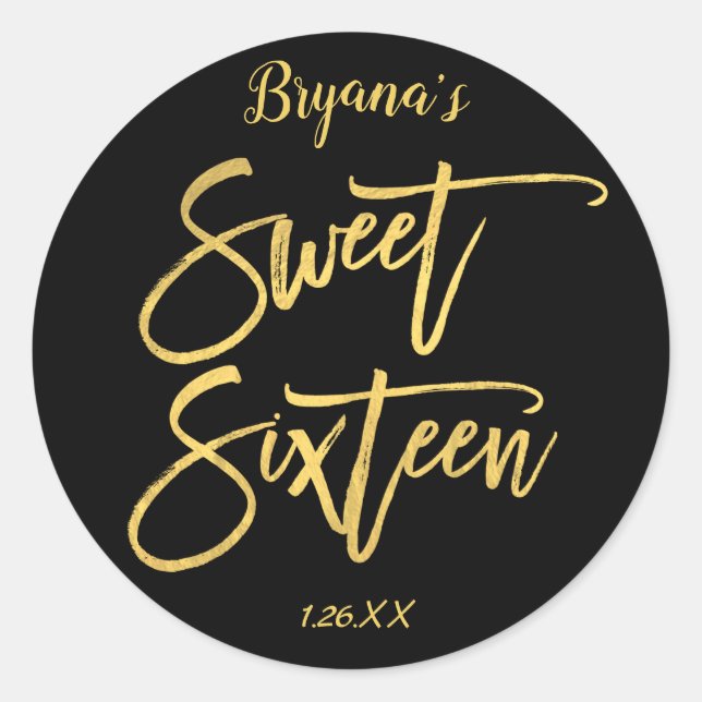 Gold Foil Sweet 16 Sixteen Modern Script Party Classic Round Sticker (Front)